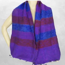 Echarpe Laine de Yak rayures bleu bordeau - Echarpes Laine Homme Femme