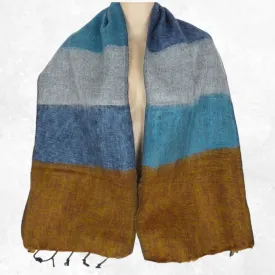 Echarpe yak wool à rayures bleu marron 140 x 30 cm - Echarpes Laine Homme Femme