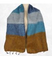 Écharpe laine de yak rayures bleu marron 140×30 cm fabrication Népal