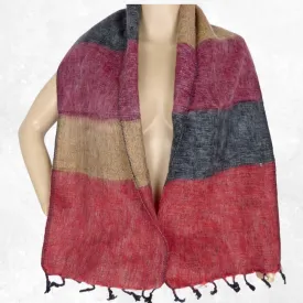 Echarpe en laine chaude gris bordeau à rayures - Echarpes Laine Homme Femme