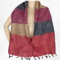 Echarpe en laine chaude gris bordeau à rayures - Echarpes Laine Homme Femme