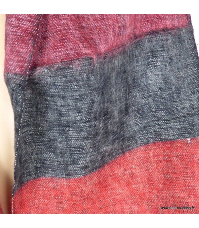 Écharpe laine yak gris bordeaux 140×30 cm artisanat népalais