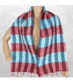Écharpe yak wool Népal bleu et rouge quadrillée 140×30 cm