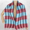Echarpe artisanale en laine yak chaude bleu et rouge - Echarpes Laine Homme Femme