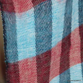 Echarpe artisanale en laine yak chaude bleu et rouge - Echarpes Laine Homme Femme