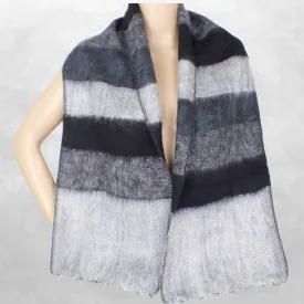 Echarpe en laine rayures noires grises - Echarpes Laine Homme Femme