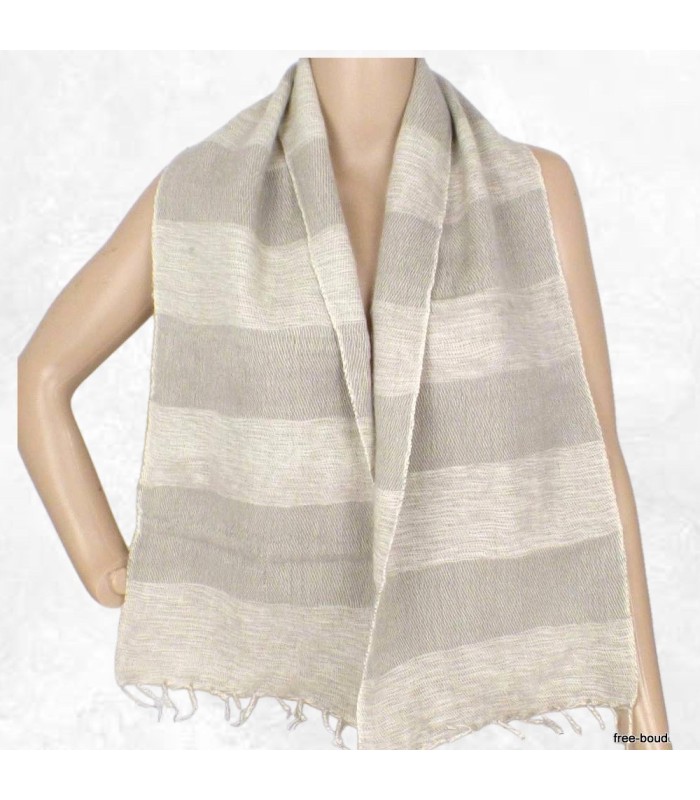 Écharpe laine yak beige écru 140×30 cm tissage népalais