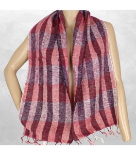 Écharpe laine de yak écossaise rouge bordeaux 140×30 cm, Népal