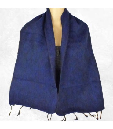 Écharpe laine yak bleu nuit 140×30 cm tissage artisanal népalais