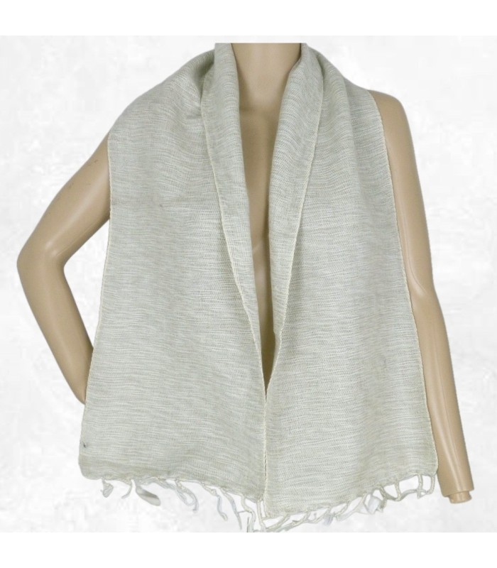 Écharpe yack écru vert 140×30 cm artisanat du Népal grand choix