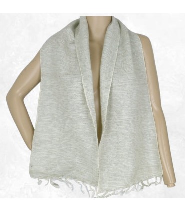 Écharpe yack écru vert 140×30 cm artisanat du Népal grand choix