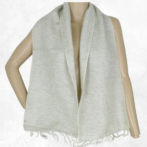 Echarpe en laine de yack écru nuances vertes - Echarpes Laine Homme Femme