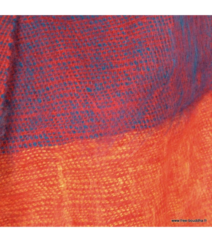 Écharpe orange fuchsia en laine de yack rayures 140×30 cm Népal