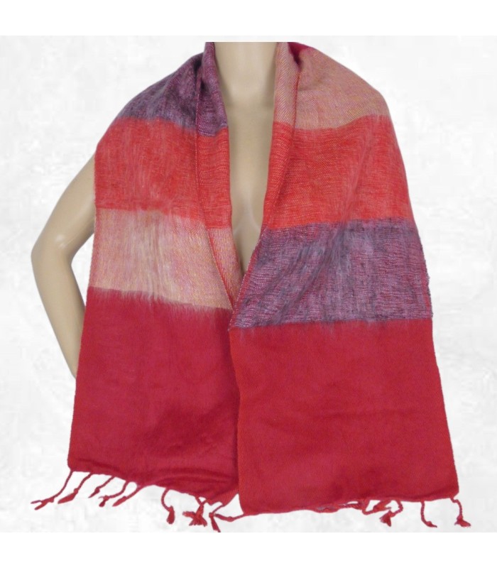 Écharpe bordeaux prune en laine de yack 140×30 cm Népal