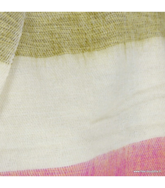 Écharpe bleu rose kaki en laine de yack artisanale Népal