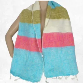 Echarpe à rayures bleu rose kaki 140 x 30 cm - Echarpes Laine Homme Femme