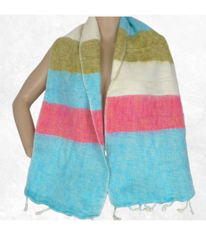Écharpe bleu rose kaki en laine de yack artisanale Népal