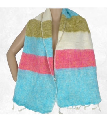 Écharpe bleu rose kaki en laine de yack artisanale Népal