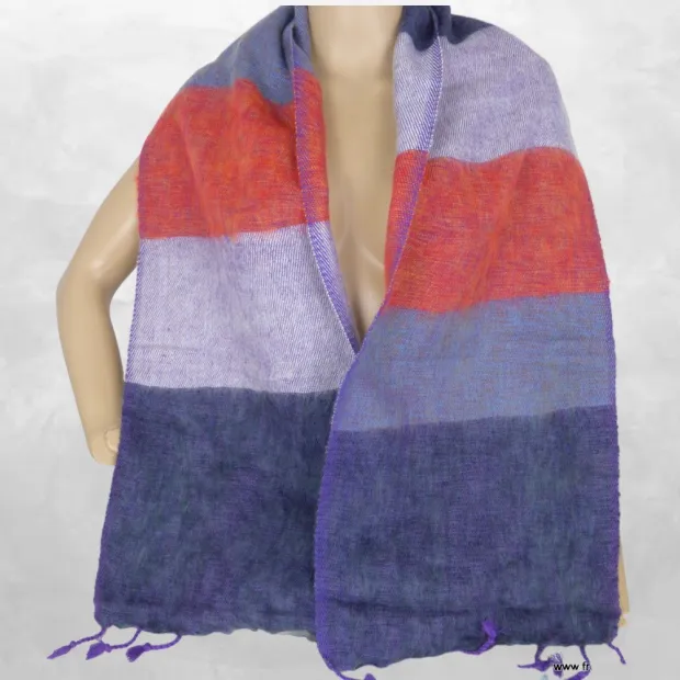 Echarpe yak wool lilas mauve orange 140 x 30 cm - Echarpes Laine Homme Femme