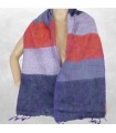 Écharpe laine lilas mauve orange en laine de yack rayures 140×30 cm