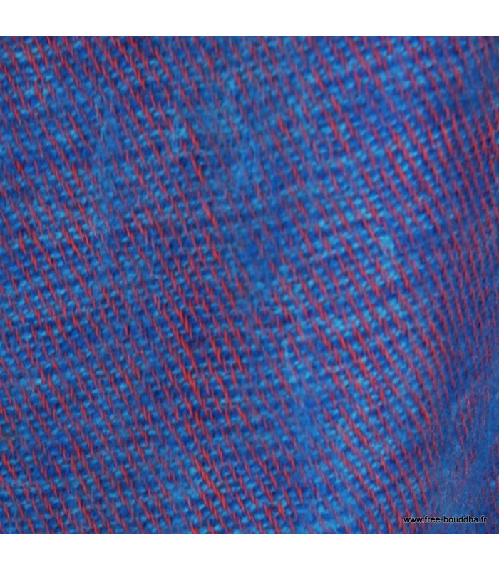 Écharpe bleu bordure rouge en laine de yack 140×30 cm Népal