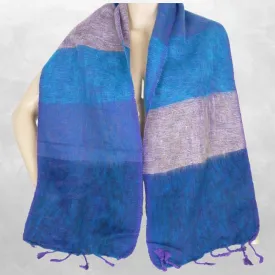 Echarpe d'hiver laine de yak bleu violet, Népal - Echarpes Laine Homme Femme