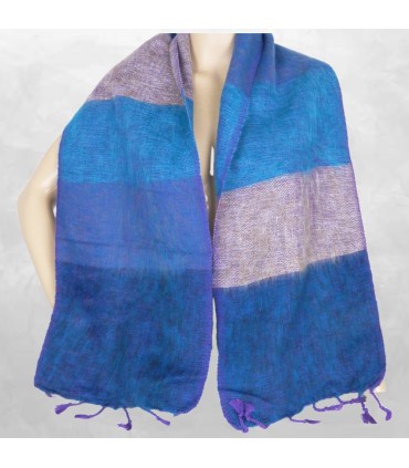Écharpe bleu violet en laine de yack artisanale Népal 140 x 30 cm