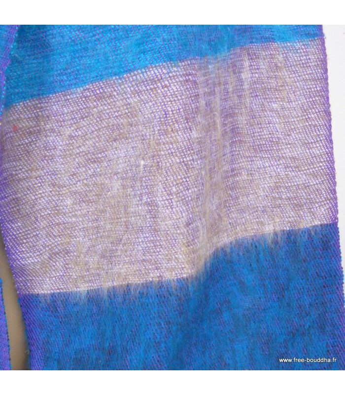 Écharpe bleu violet en laine de yack artisanale Népal 140 x 30 cm