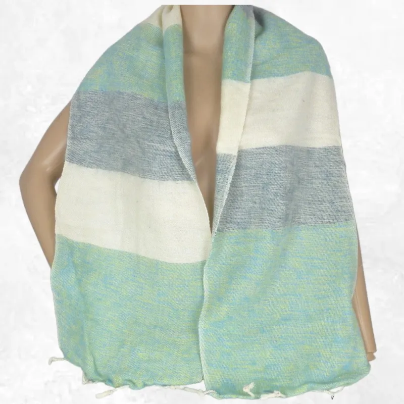Echarpe d'hiver vert clair bleu écru, yak wool - Echarpes Laine Homme Femme