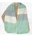 Écharpe vert clair bleu écru en laine de yack 140×30 cm Népal