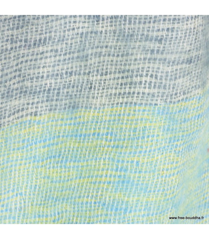 Écharpe vert clair bleu écru en laine de yack 140×30 cm Népal