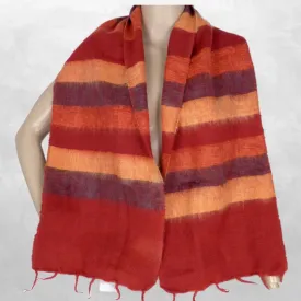 Echarpe multicolore rouge orange faite au Népal - Echarpes Laine Homme Femme