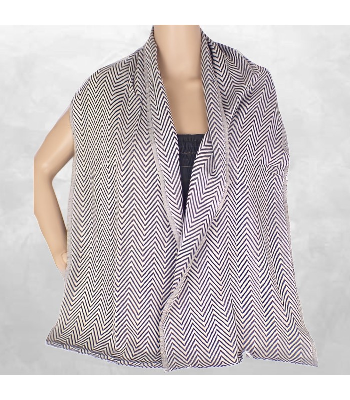 Écharpe laine cachemire homme – Blanc noir artisanal