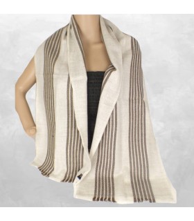 Écharpe du Népal homme écru à rayures en laine et cachemire