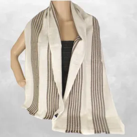Echarpe homme laine cachemire ecru café - Echarpes Laine Homme Femme