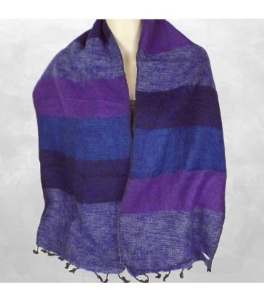 Écharpe yak wool rayée bleu violet – Népal, artisanale