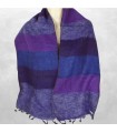 Écharpe yak wool rayée bleu violet – Népal, artisanale