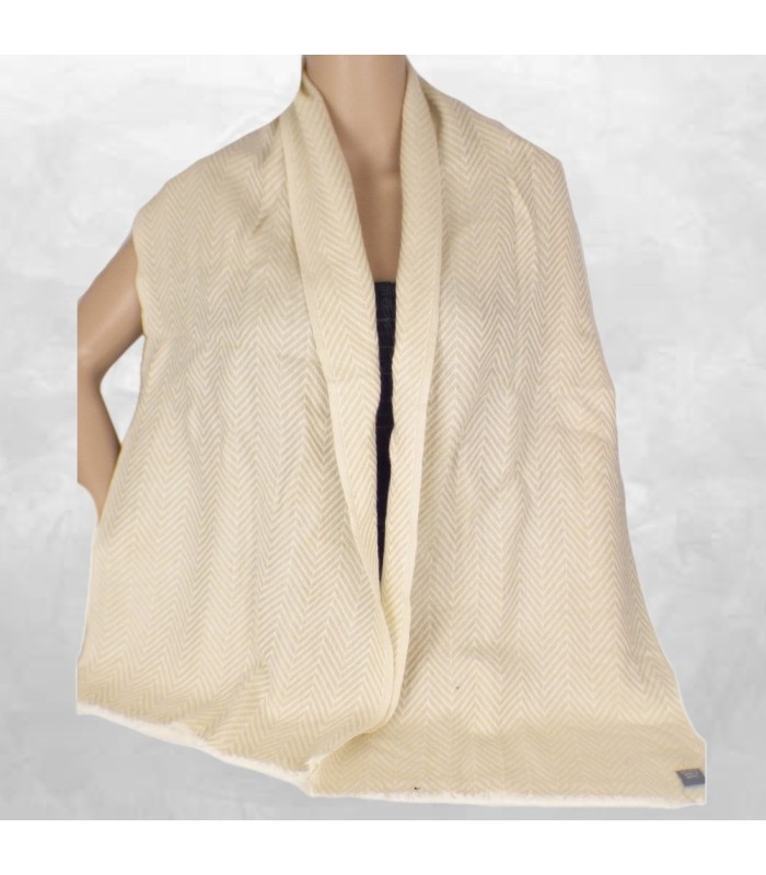 Écharpe népalaise homme jaune pâle zigzag en laine et cachemire