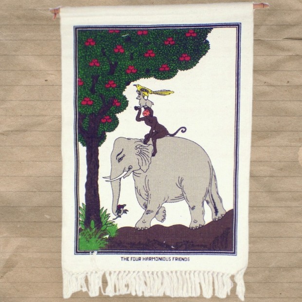 Tenture tibétaine 4 amis coton épais décoration spirituelle méditation