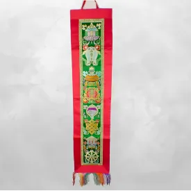 Tenture tibétaine bouddhiste Signes auspicieux rouge verte - Tentures bouddhistes