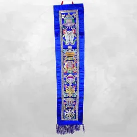 Tenture bouddhiste 8 signes de bon augure bleue - Tentures bouddhistes