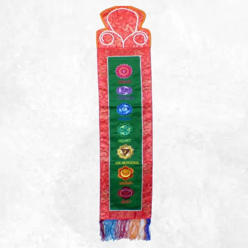 Tenture tibétaine 7 chakras verte rouge - Tentures bouddhistes