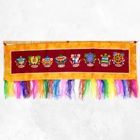 Tenture tibétaine dessus de porte Signes Auspicieux bordeau - Tentures bouddhistes