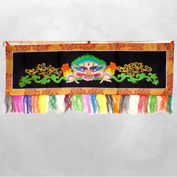 Tenture tibétaine Mahakala noire en coton artisanal.