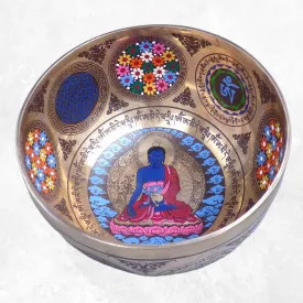 Bol tibétain peint à la main Bouddha de Médecine, 20 cm - Bols tibétains 7 métaux