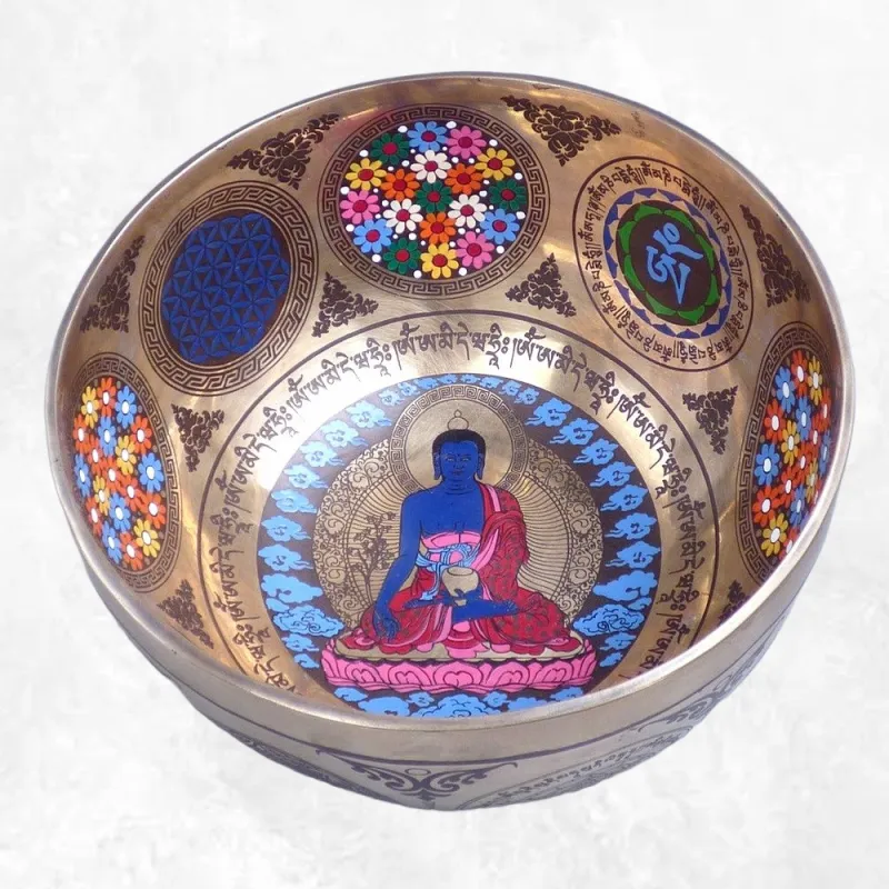 Bol tibétain peint à la main Bouddha de Médecine, 20 cm - Bols tibétains 7 métaux