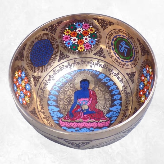 Bol tibétain artisanal Bouddha de Médecine – 20 cm, Népal
