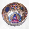 Bol tibétain peint à la main Bouddha de Médecine, 20 cm - Bols tibétains 7 métaux