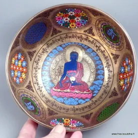 Bol tibétain peint à la main Bouddha de Médecine, 20 cm - Bols tibétains 7 métaux