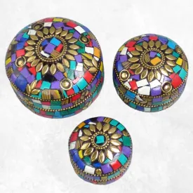 Boîte à bijoux népalaise pierres multicolores, 3 tailles - Boîte à Bijoux tibétaine
